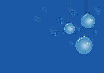 Light Blue Christmas balls on Blue Winter background with snowflakes. Vector