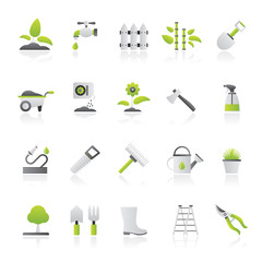 Garden and gardening tools icons - vector icon set