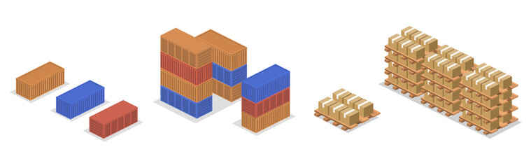 Isometric 3D vector illustration concept heavy containers of goods