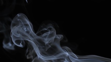 White tobacco smoke line cloud on black background 4k slow-motion video with copy space. Smoking wave floating steaming: cigarette, cigar, vaping, pipe. Nicotine addiction