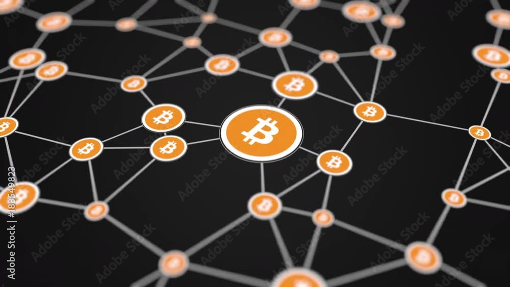 Poster animated bitcoin transactions model, loopable motion background