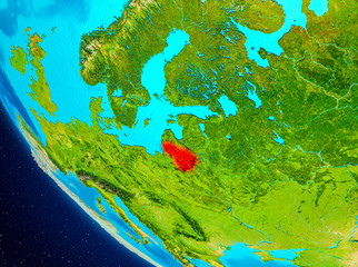 Lithuania on globe from space