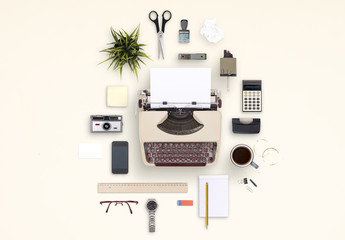 Vintage Typewriter and Desk Accessories Mockup Scene Creator