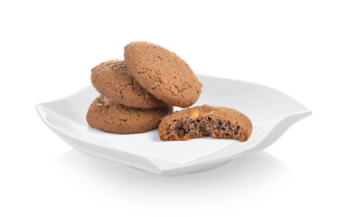 cookie in ceramic plate (beautiful shape) on white background