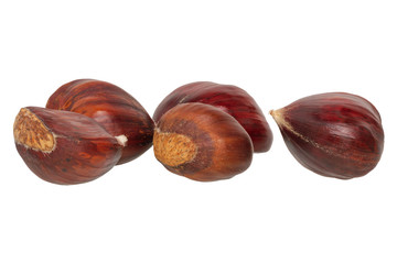 Edible chestnuts on a white background