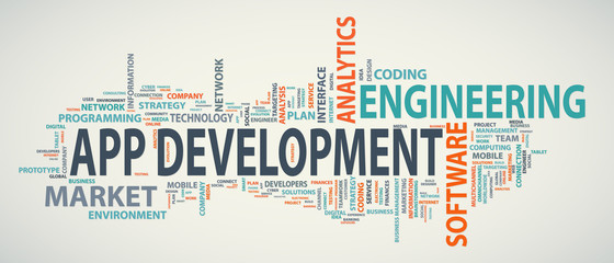 Fototapeta premium Application development banner. Concept to building successful business. Typography banner. Flat vector illustration