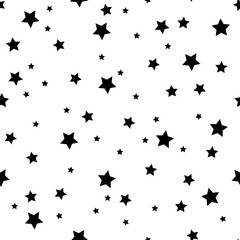 Seamless pattern with black stars on white background. Vector illustration