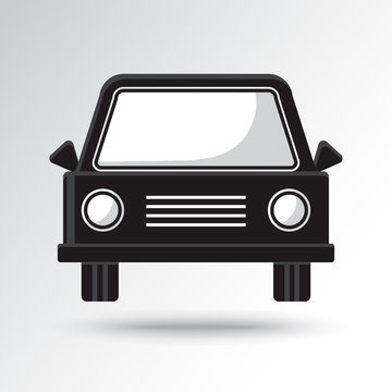 Black and white car icon with shadow. Vector illustration