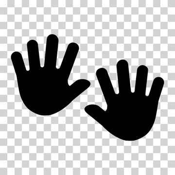 Hands, palms. Black silhouette on transparent background. Vector illustration