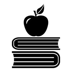 Books and apple, black and white icon. Vector illustration