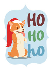 Christmas 2018 dog card vector cute cartoon puppy characters illustration home pets doggy Xmas print design web banner celebrate in Santa Red Hat