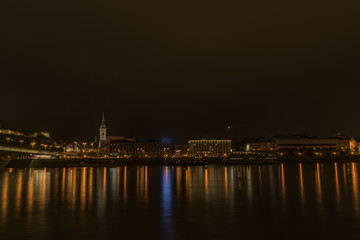 Fototapeta na wymiar Bratislava in autumn night near Dunaj river