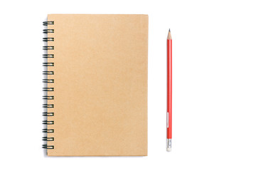 Spiral notebook with pencil isolated on white background