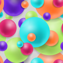 3d effect balls bright colorful seamless background. Realistic spheres pattern. Geometric design. Vector illustration.