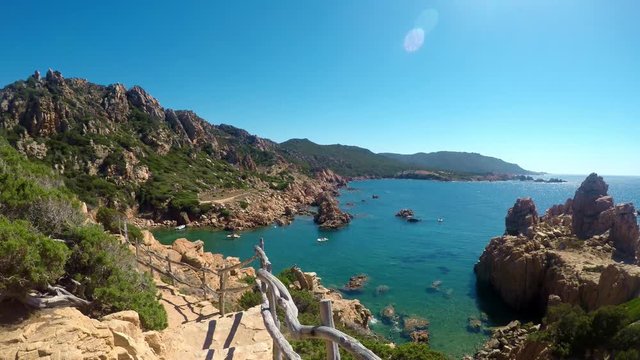 Beautiful coastline view to Spaggia di Li Cossi and azure clear water, Costa Paradiso, Sardinia, Italy, Europe.