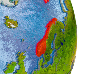 Norway on realistic globe