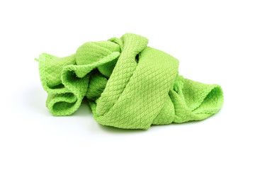 Green microfiber cloth rag isolated on white background