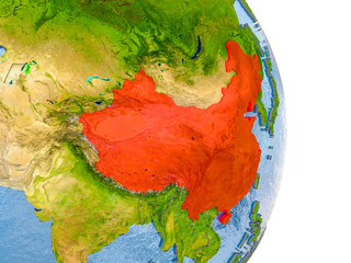 China on realistic globe