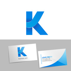 Gradient logo with the letter K of the logo. Mockup business card on white background. The concept of technology element design
