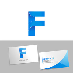 Gradient logo with the letter F of the logo. Mockup business card on white background. The concept of technology element design