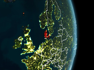 Orbit view of Denmark at night