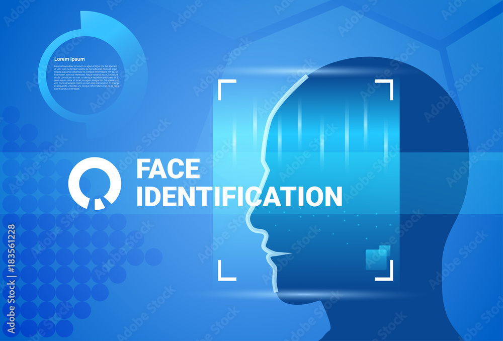 Poster face identification system scanning modern access control technology biometrical recognition concept