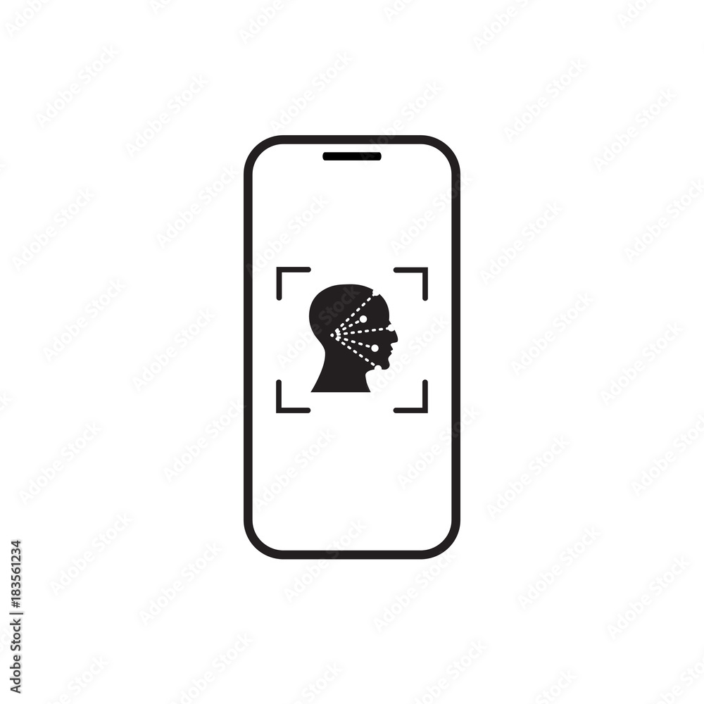 Poster icon smart phone scan face recognition system biometric identification concept vector illustration