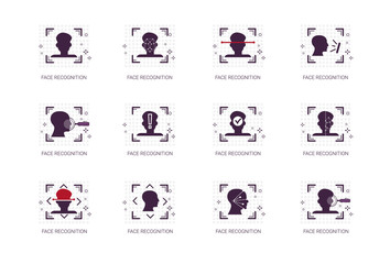 Face Recognition System Icons Set Biometric Identification Concept Thin Line Vector Illustration