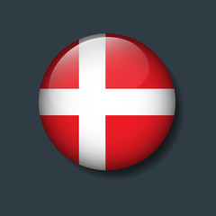 Denmark Flag on 3D Button, National Football or Soccer team logo Concept.