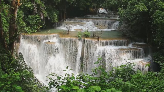 Huai Mae Khamin Waterfall Flowing in the rainy season 