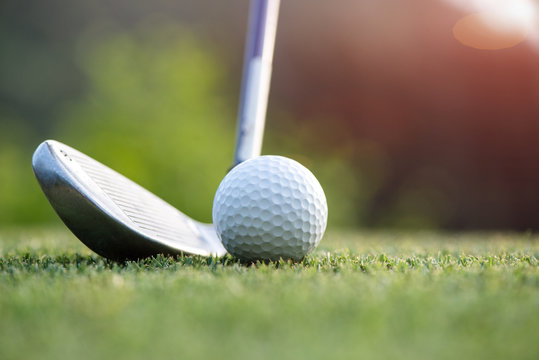 iron steel in Addressing the ball ready to hit or impact away from grass on the fairway to the green ahead, attention for the best resulted after shot.
