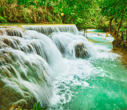 Tat Kuang Si Waterfalls. Beautiful landscape. Laos.