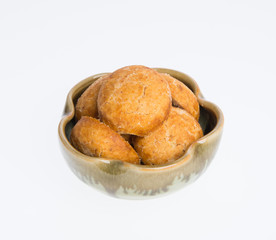 Peanut cookies or Chinese traditional peanut cookies on a background.