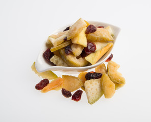 Dried fruits or assorted preserved fruits on background.