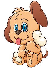 Vector illustration of Cartoon Dog holding bone