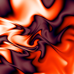 Abstract colorful chaotic zigzag pattern. Fantasy glossy orange, bordeaux and beige waves. Digital fractal art. 3D rendering.