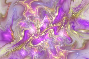 Abstract fantasy marble texture. Romantic fractal background in purple and yellow colors. Digital art. 3D rendering.