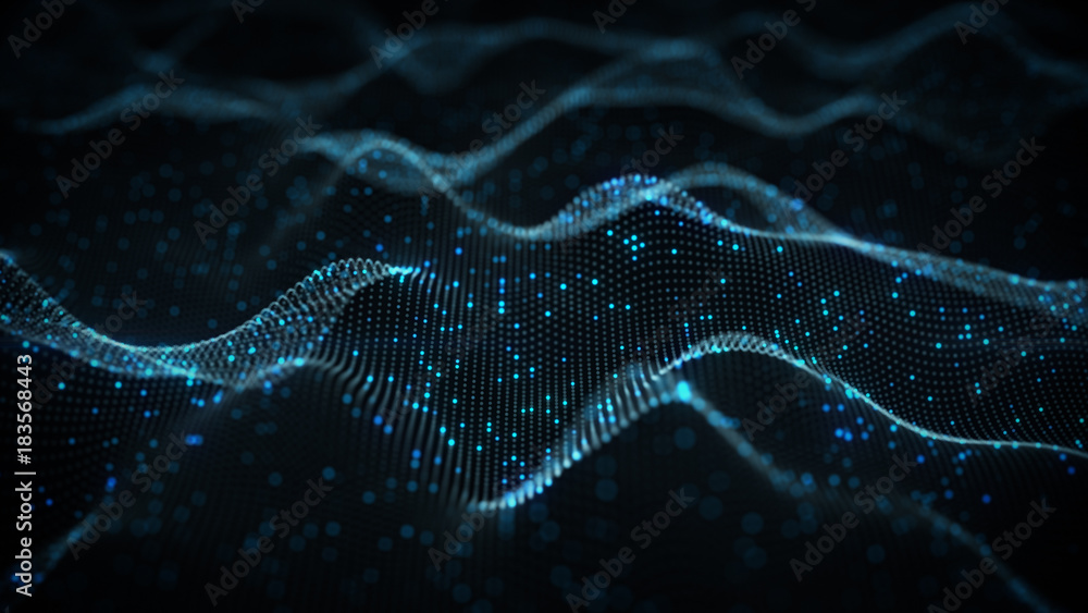 Poster futuristic blue neural network rendered with dof