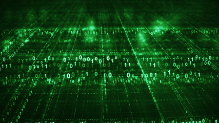Green sci-fi grid of digital binary code information technology concept