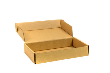 Brown tray or brown paper package or cardboard box isolated with soft shadow.