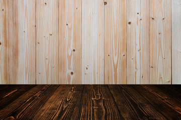 Dark wood background wall and floor. wooden texture for put product on top.