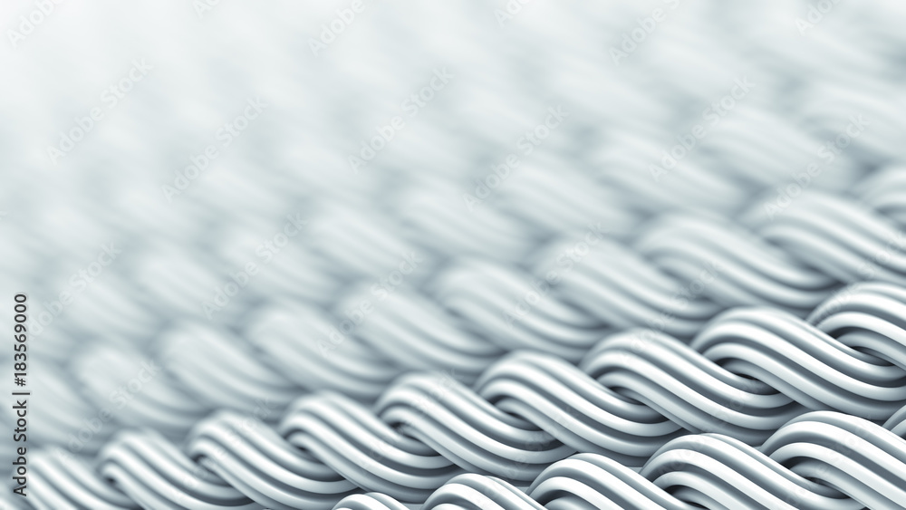 Poster wavy surface of white curles ornament abstract 3d rendering with dof