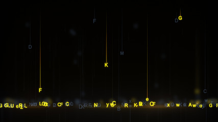 Random yellow alphabet letters in a line