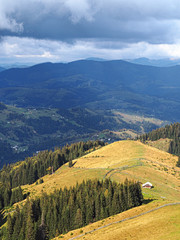 Carpatian mountains village at green forest