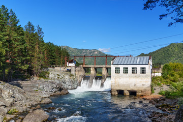 Fototapeta na wymiar Old hydroelectric power station. Chemal, Altai Republic, Russia