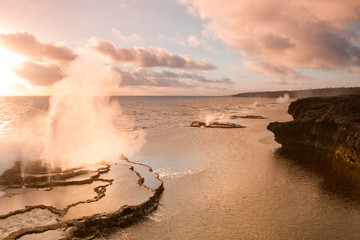 Mapu'a 'a Vaea Blowholes on sunset, Tonga, Tongatapu Island