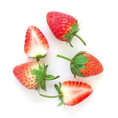 fresh strawberries on white in top view