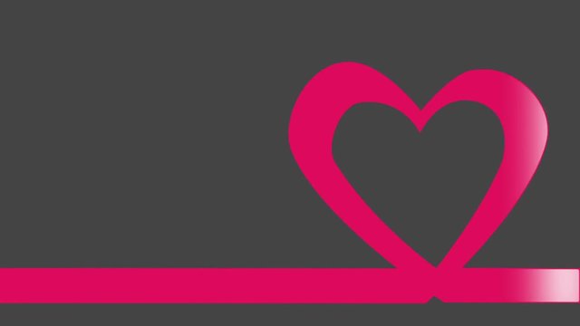 The pink ribbon unfolds appearing in the shape of a heart. A light flashes through the tape. Congratulations on Valentines Day, wedding or mothers day. Empty space for text. Loopable.