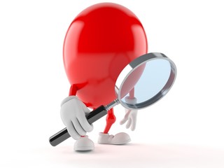 Balloon character looking through magnifying glass
