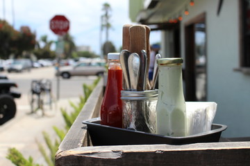 Utensils outside a restaurant 